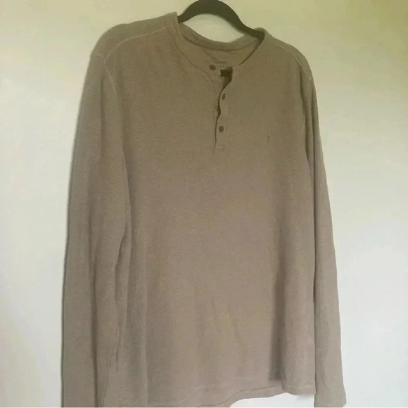 All Saints beige waffle knit  long sleeve tee - Picture 2 of 5